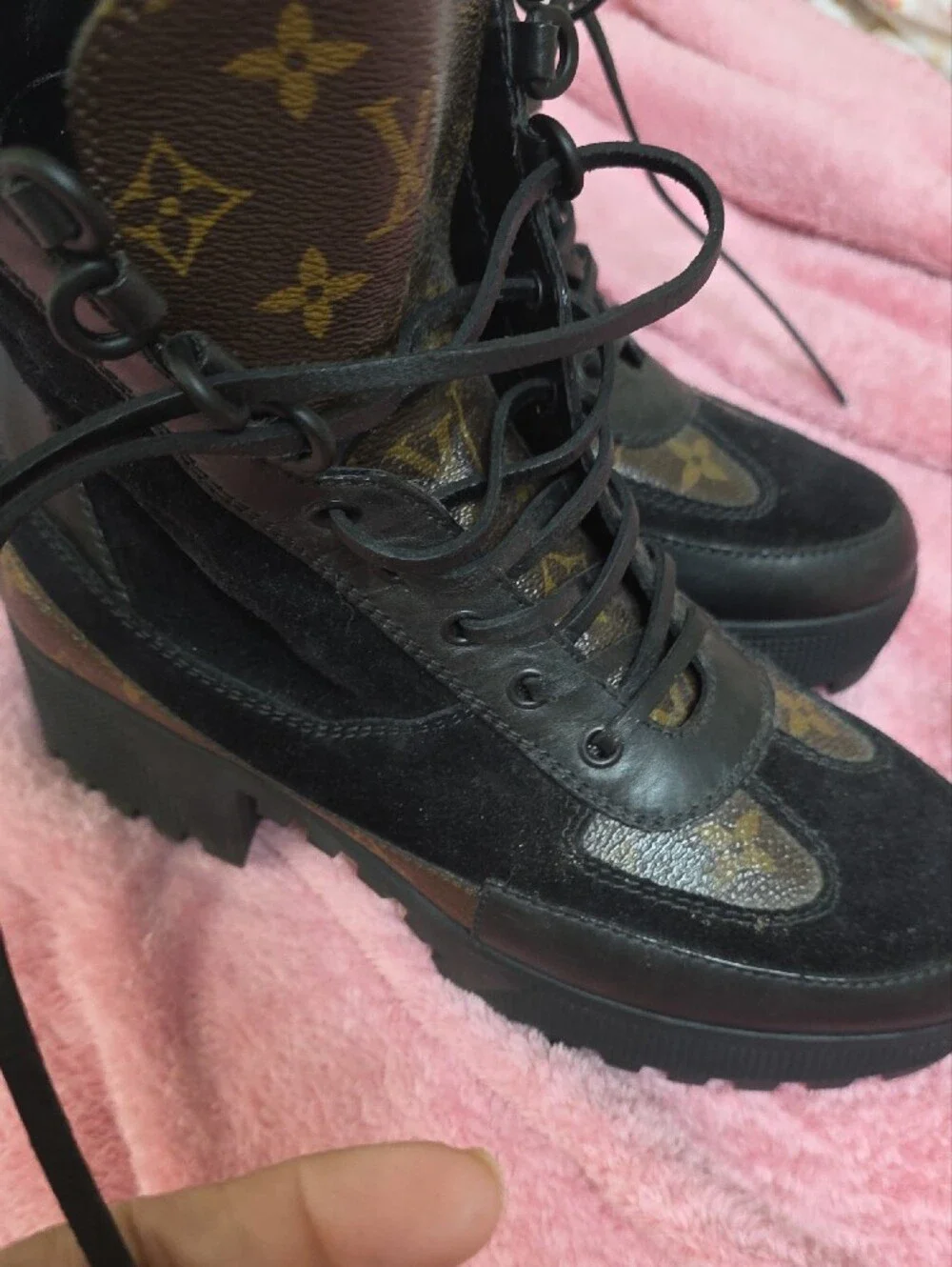 Black Suede Lace-Up Platform Ankle Boots